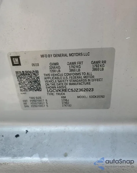 2018 Chevrolet Silverado K1500 Lt z USA, uszkodzony, nr VIN 1GCVKREC5JZ362023